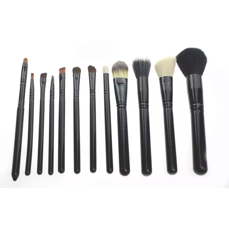 Makeup Brush Set Factory - OEM 12pcs Black Brush Set with Holder Vegan