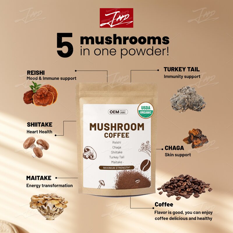 Powder Manufacturer - OEM Private Label Reishi Lions Mane 7-in-1 Instant Mushroom Coffee