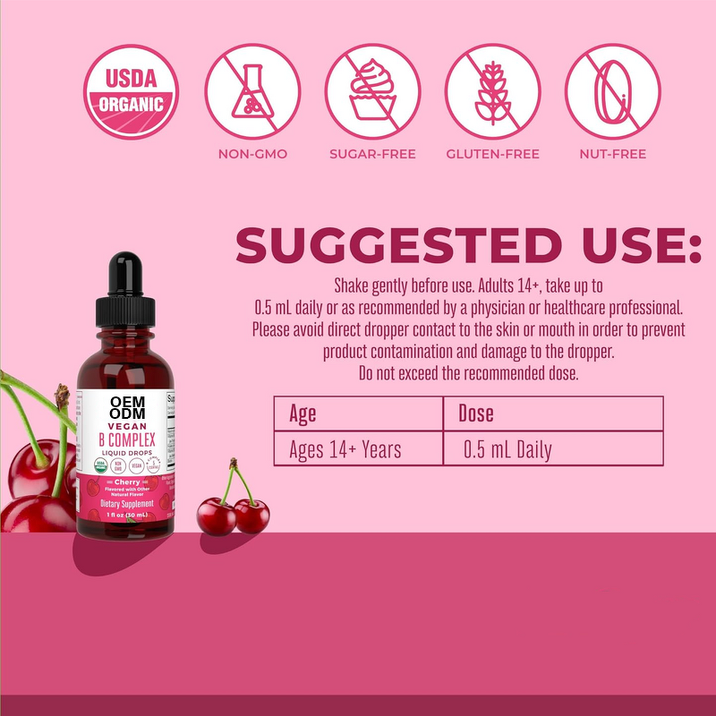 Liquid Drop Manufacturer - OEM B Complex Drops Biotin B12 Niacin Folate Metabolic Support