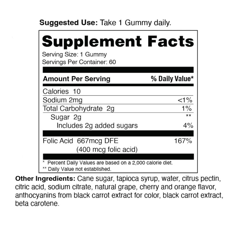 OEM Wholesale Folic Acid Gummies 60 Gummies for Blood Cells Support and Cognitive Function Support for Adults Herbal Supplement