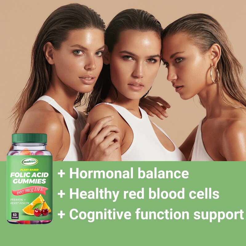 OEM Wholesale Folic Acid Gummies 60 Gummies for Blood Cells Support and Cognitive Function Support for Adults Herbal Supplement