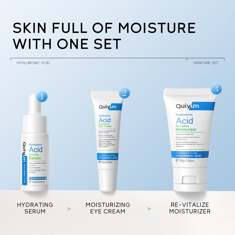 Skincare Set Manufacturer - QUIYUM Anti-Aging Three-Piece with Hyaluronic Acid Hydrating