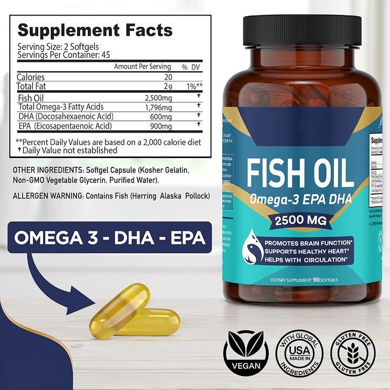 Omega 3 Softgels - Vegan EPA DHA Fatty Acid Supplement for Men Women