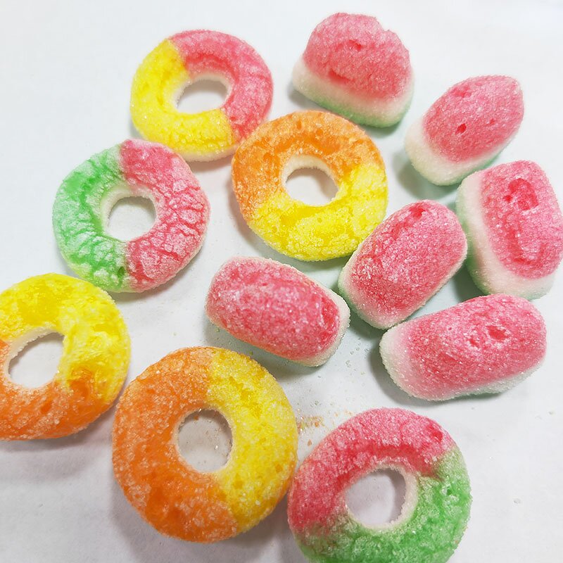 Freeze Dried Candy - Colorful Fruity Jelly Bean Sour Rainbow Gummy Sweet Snack
