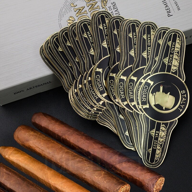 Luxury Cigar Labels - Custom Eco-friendly Art Paper 24K Gold Stamp 3D Embossed