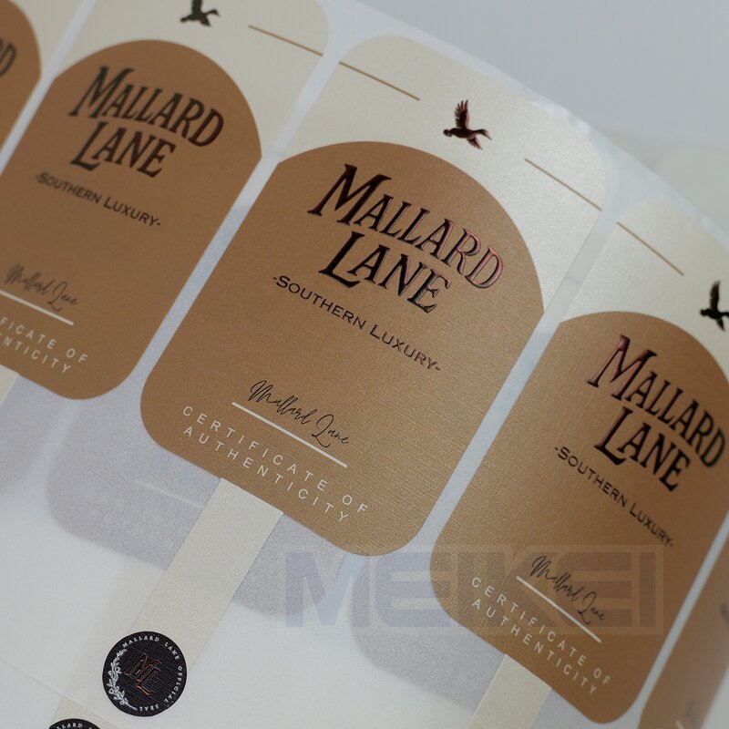 Packaging Label Stickers - Brown Foil Embossed Texture Paper Tamper Proof Waterproof