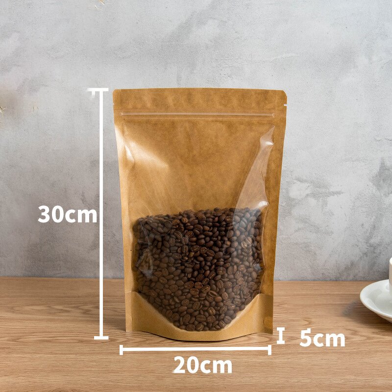 Coffee Kraft Pouch - Custom Recycled Flat Bottom Paper Bag Food Packaging Coffee