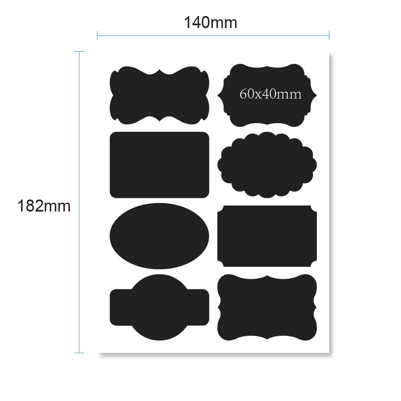 Black Vinyl Labels - Assorted Shape Erasable Removable Chalkboard Kitchen Pantry Jar