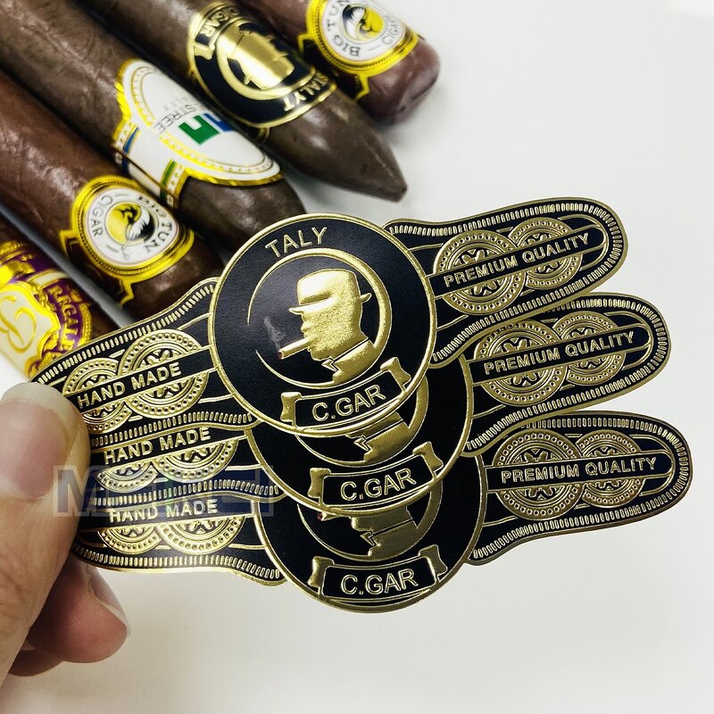 Cigar Ring Labels Factory - Matte Logo Custom Embossed Foil Cigar Sticker China