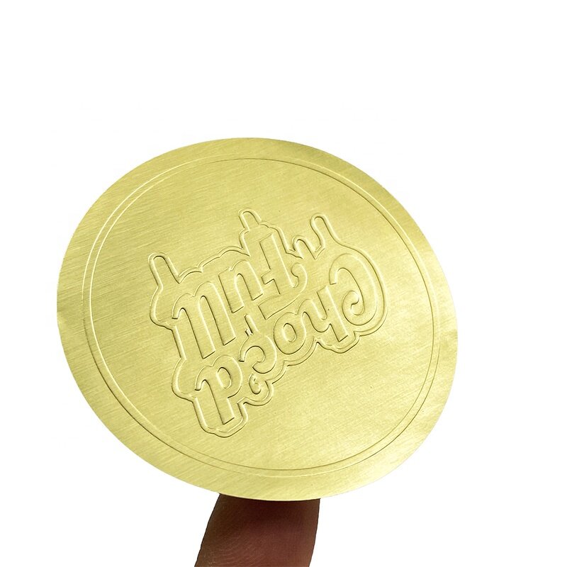 Box Sealing Sticker - Custom Embossed Logo Gold Aluminium Foil Adhesive Bottle Seal