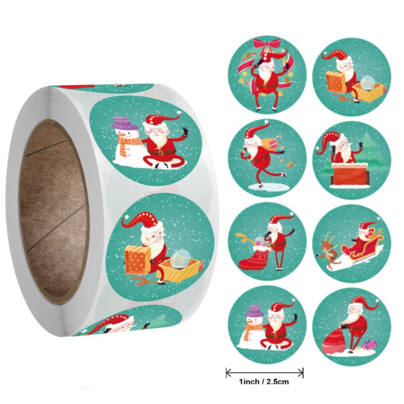 Christmas Vinyl Sticker - 1 Inch Various Designs Cartoon Gift Label Roll Sticker