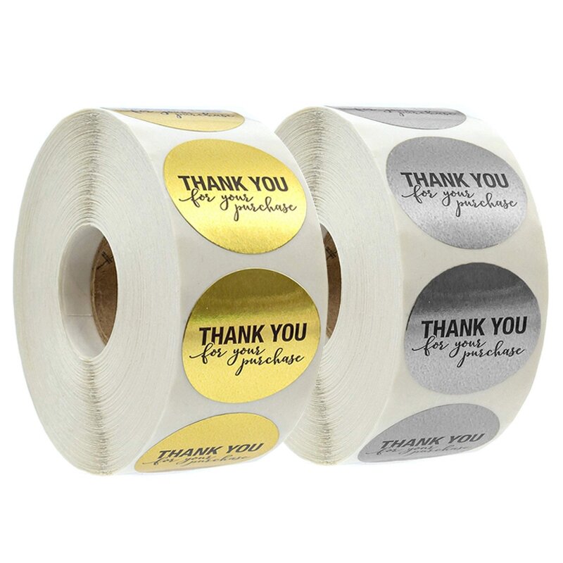 Silver Thank You Sticker - Custom Design 1.5'' Waterproof Self Adhesive Seal Label