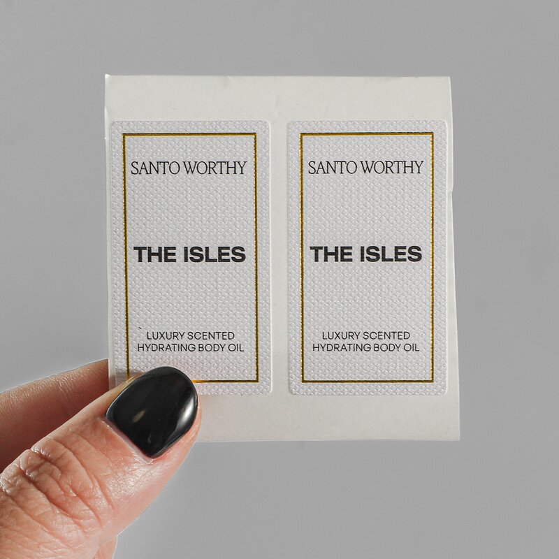 10Ml Perfume Sticker - Custom Logo Gold Foil Stamp Textured Art Paper Vinyl Label