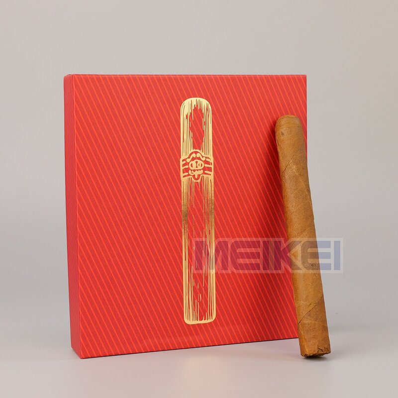 Red Cigar Box - 800G Luxury Design Custom Logo Gold Foil Lid 6PCS Cigars Packaging
