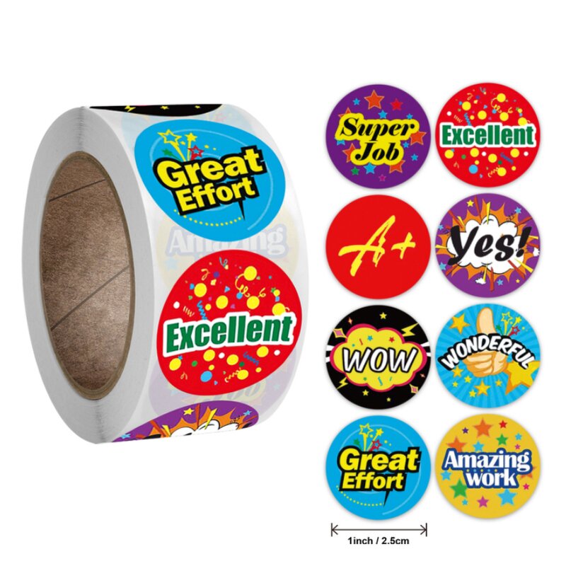 Teacher Reward Stickers - 500 Pcs Roll 1 Inch 8 Design Customized Motivational Kids
