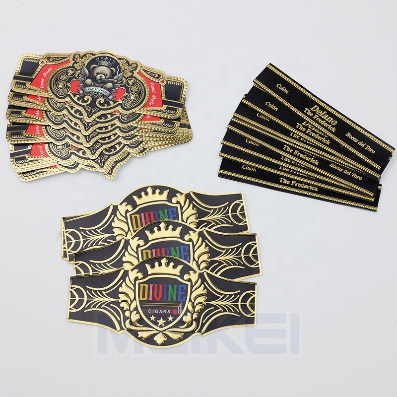 Cigar Band Ring - Personal Brand Gold Foil 3D Embossed 160g Glossy White Paper