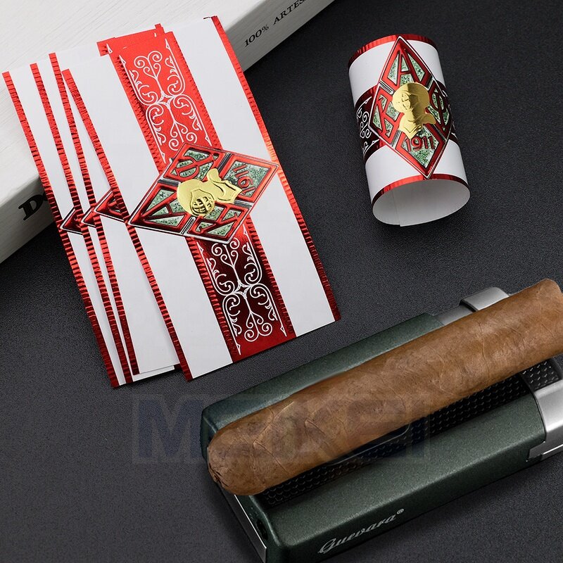Red Cigar Labels - Hot Sale Paper Band Foil Embossed Custom Logo Cigar Band Sticker