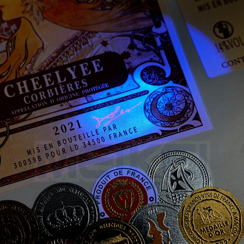 Wine Liquor Labels - Luxury 3D Spot UV Invisible Ink Gold Embossed Custom Logo Bottle