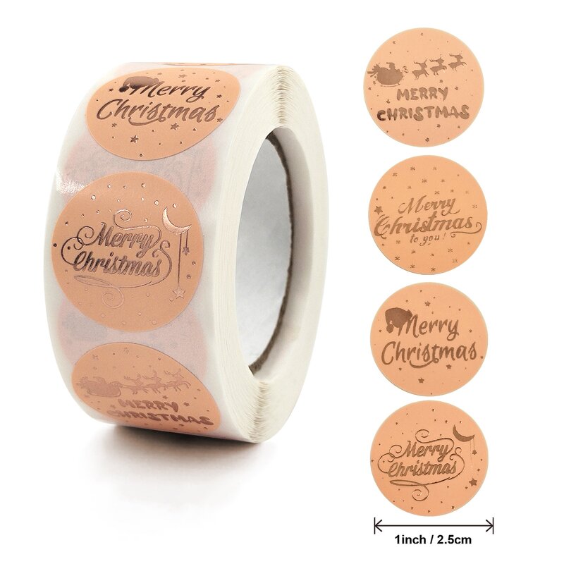 Christmas Vinyl Sticker - 1 Inch Various Designs Cartoon Gift Label Roll Sticker