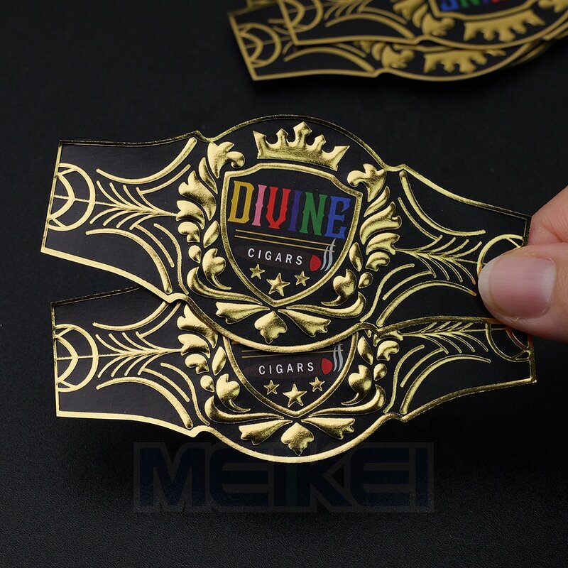 Black Cigar Labels - Gold Foil Embossed Custom Logo High Quality Printing Sticker