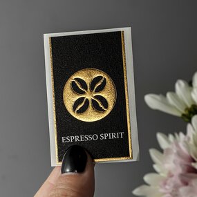 Perfume Bottle Label - Custom Printed Matte Black Textured Paper Gold Foil Embossed