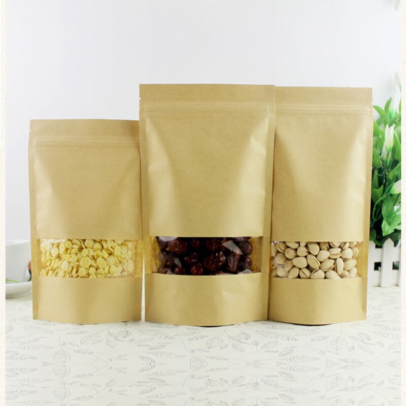Kraft Paper Pouch - Various Sizes Waterproof Oil Proof With Window Food Packaging