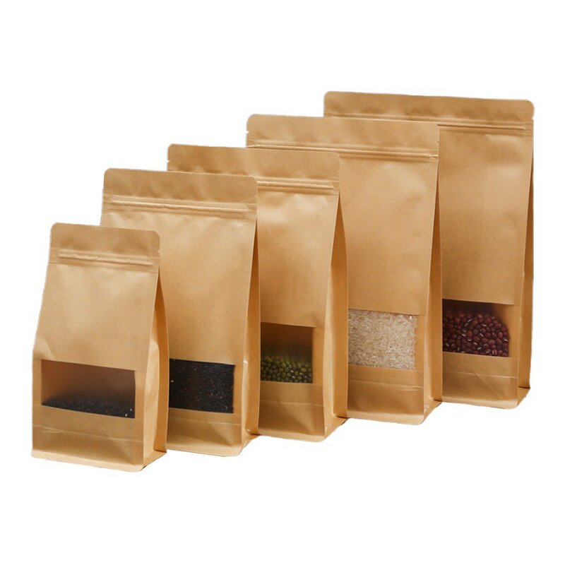 Kraft Paper Pouch - Food Grade Resealable Flat Bottom Stand up Zipper Food Packaging