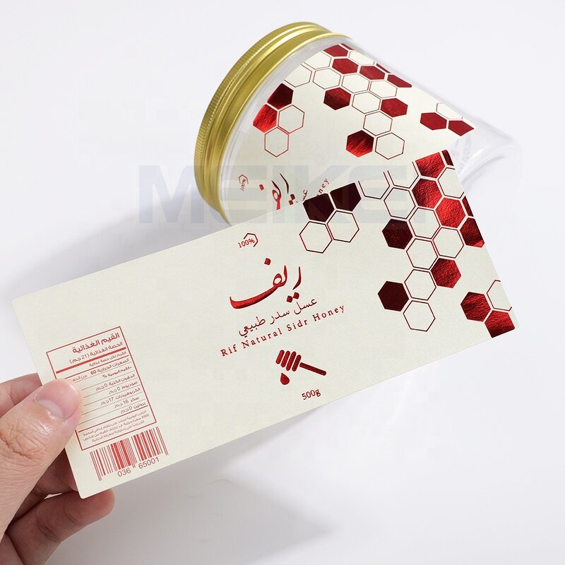 Honey Bee Label - Red Foil Luxury Texture Paper Custom Logo Nutrition Facts Waterproof
