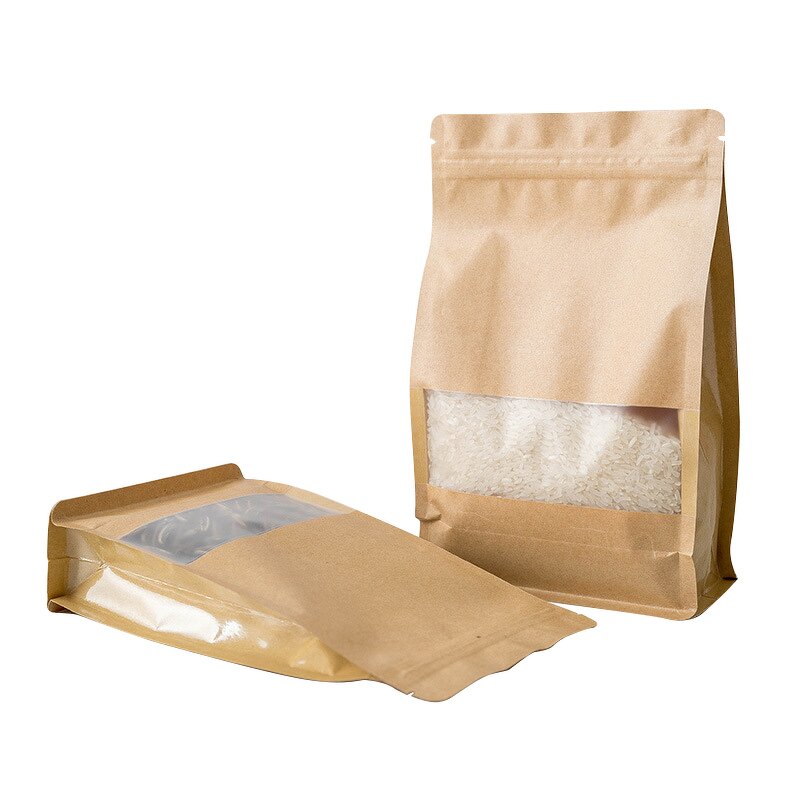 Kraft Paper Pouch - Food Grade Resealable Flat Bottom Stand up Zipper Food Packaging