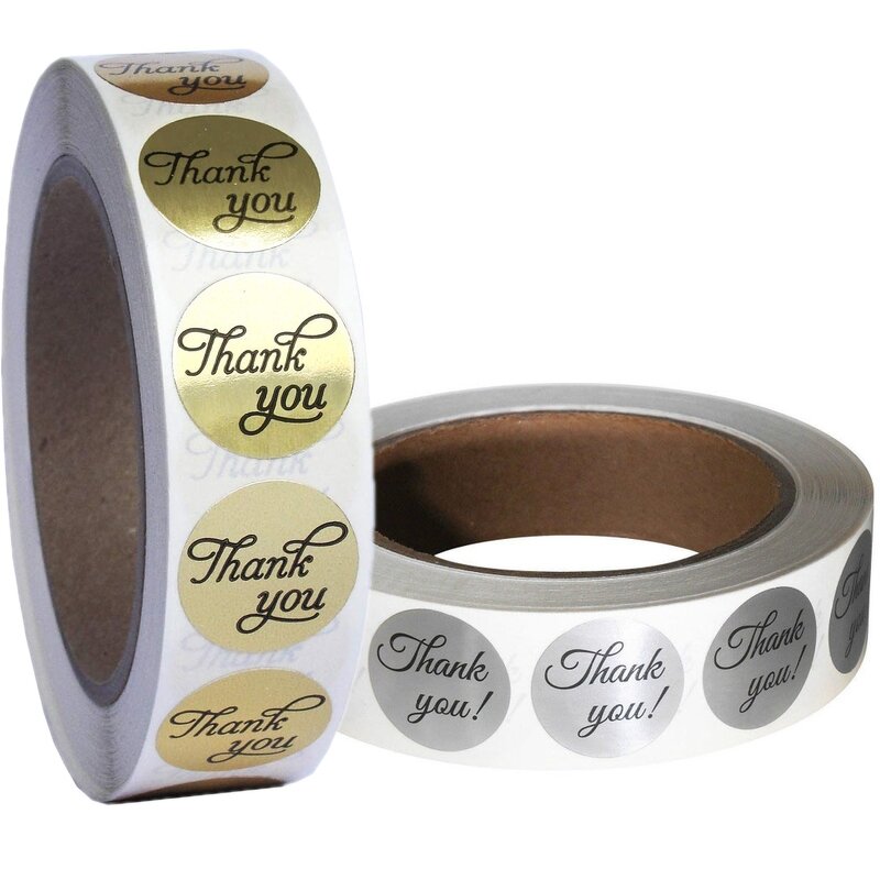 Silver Thank You Sticker - Custom Design 1.5'' Waterproof Self Adhesive Seal Label