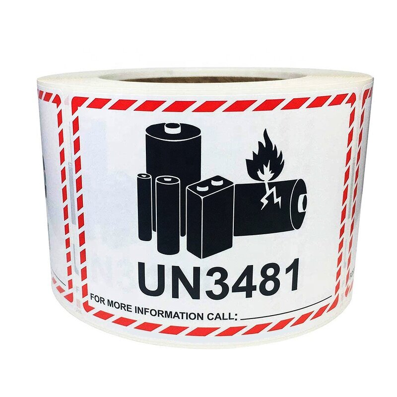 Battery Warning Label - UN3090 UN3091 UN3480 UN3481 Lithium Ion Adhesive Caution