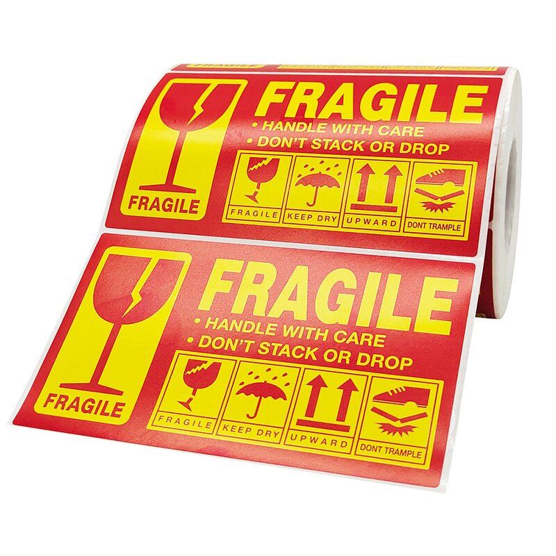Fragile Warning Labels - Adhesive Sticker Roll for Shipping Packaging Glass Goods