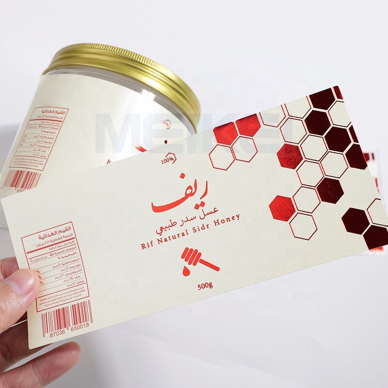 Honey Bee Label - Red Foil Luxury Texture Paper Custom Logo Nutrition Facts Waterproof