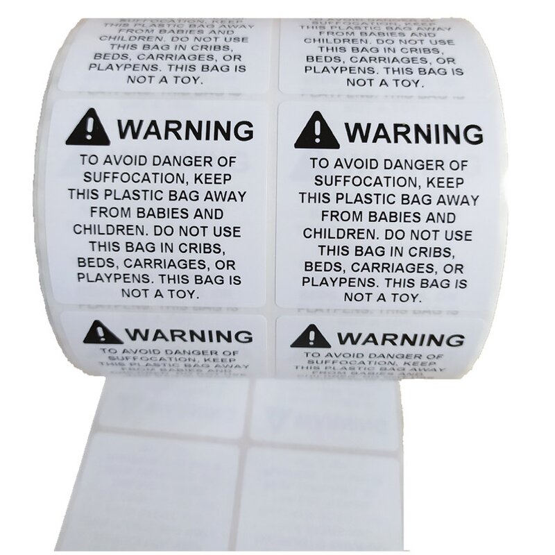 Choking Hazard Sticker - 50x50mm Warning Self-Adhesive Poly Bag Suffocation Label