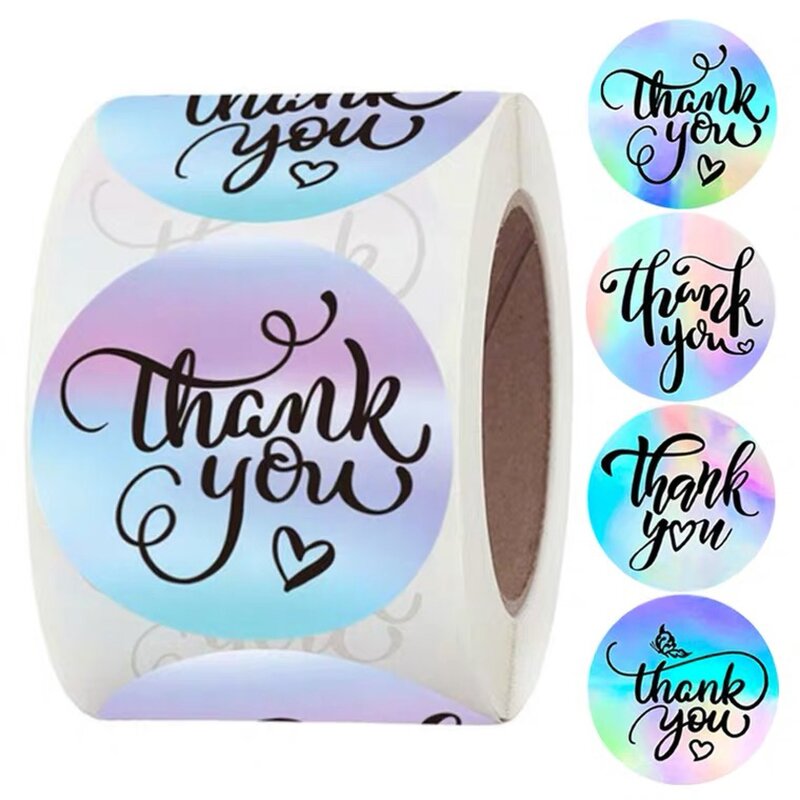 Holographic Stickers - Custom Logo Round 1.5 Inches Thank You Small Business