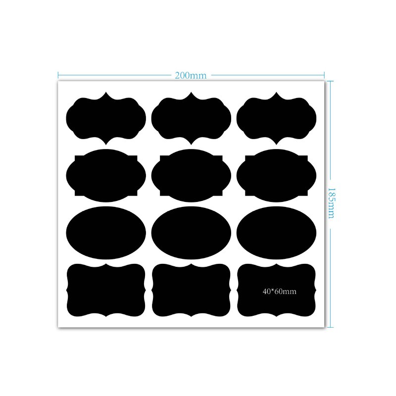 Black Vinyl Labels - Assorted Shape Erasable Removable Chalkboard Kitchen Pantry Jar