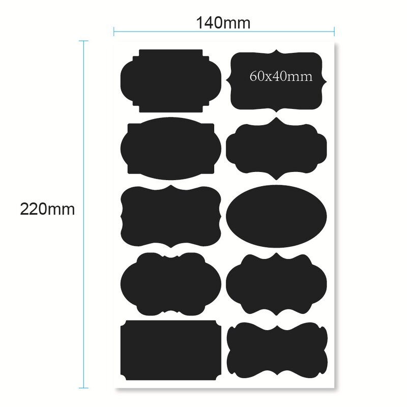 Black Vinyl Labels - Assorted Shape Erasable Removable Chalkboard Kitchen Pantry Jar