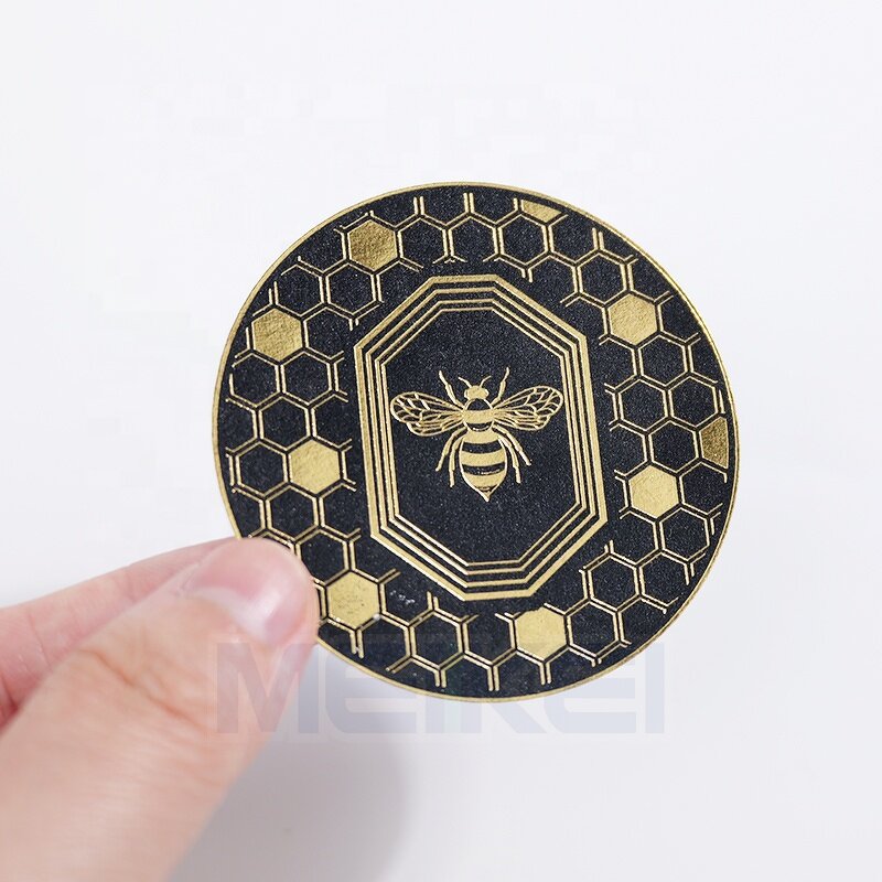 Honey Label Stickers - Custom Logo Gold Foil High Quality Textured Paper Printing