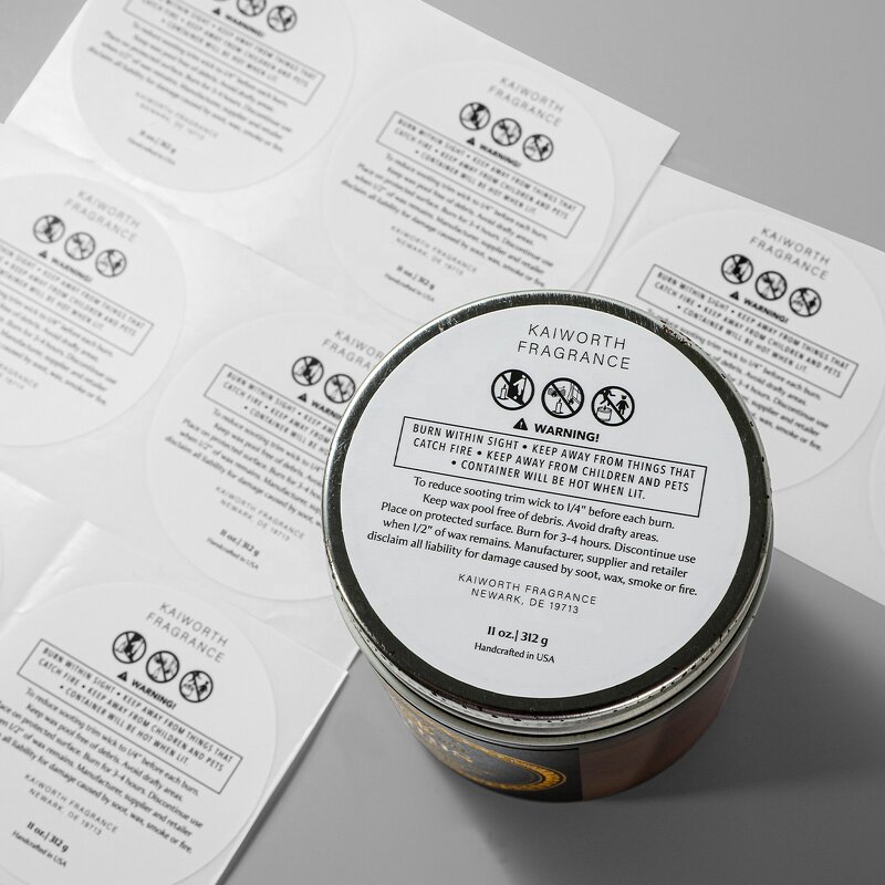 Candle Warning Labels - Custom Logo Round Heat Resistant Wax Melt Safety Sticker