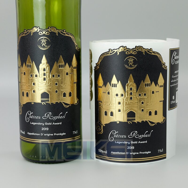 Wine Bottle Labels - High-end 3D Relief Gold Foil Letterpress UV Printing Embossed Black