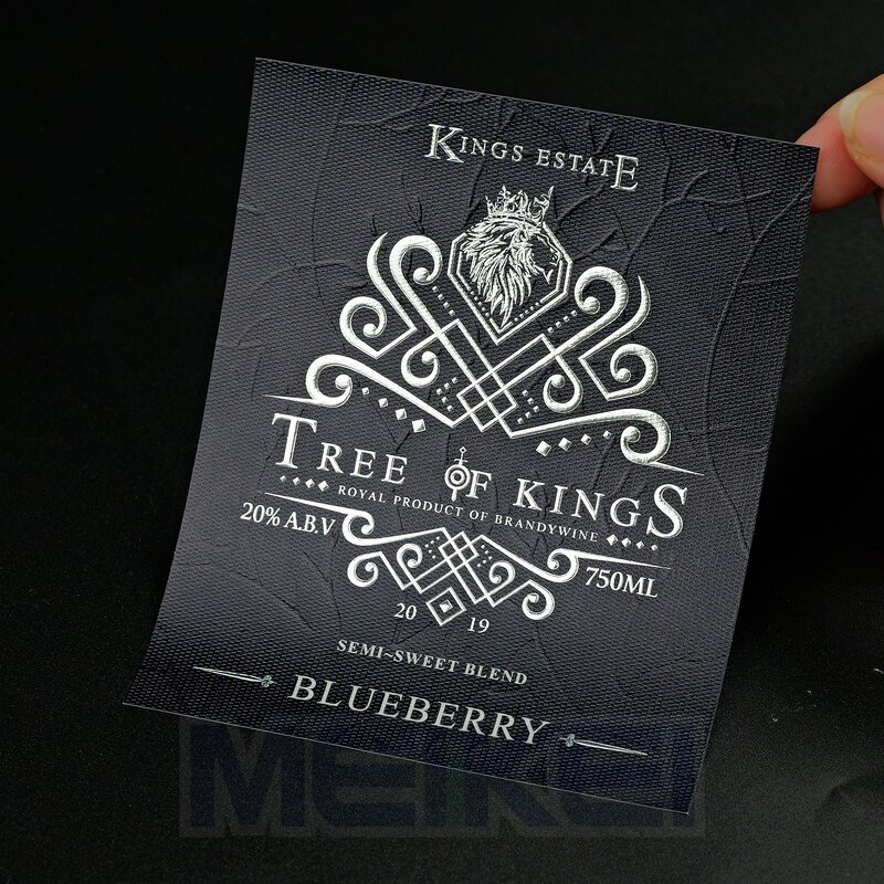 Liquor Wine Labels - Luxury 3D Silver Foil Embossed Offset Printing Waterproof Bottle