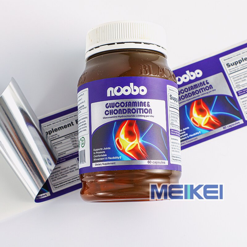 Supplement Bottle Label - Custom Logo Matte Waterproof Bright Silver Metalized Bopp