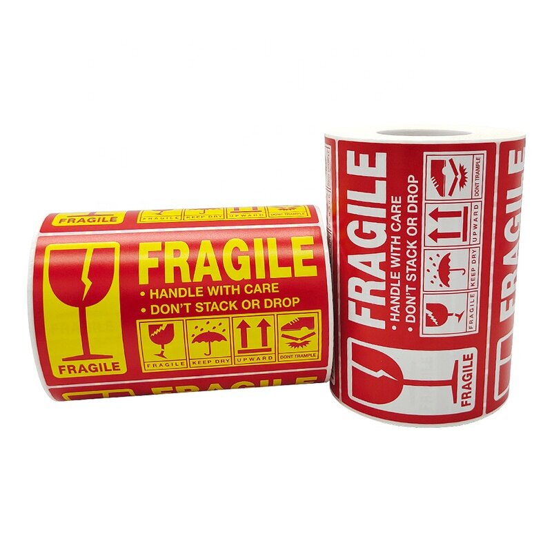 Fragile Stickers - Red Stamp 2" X 3" Handle With Care Packing Roll Glass Label