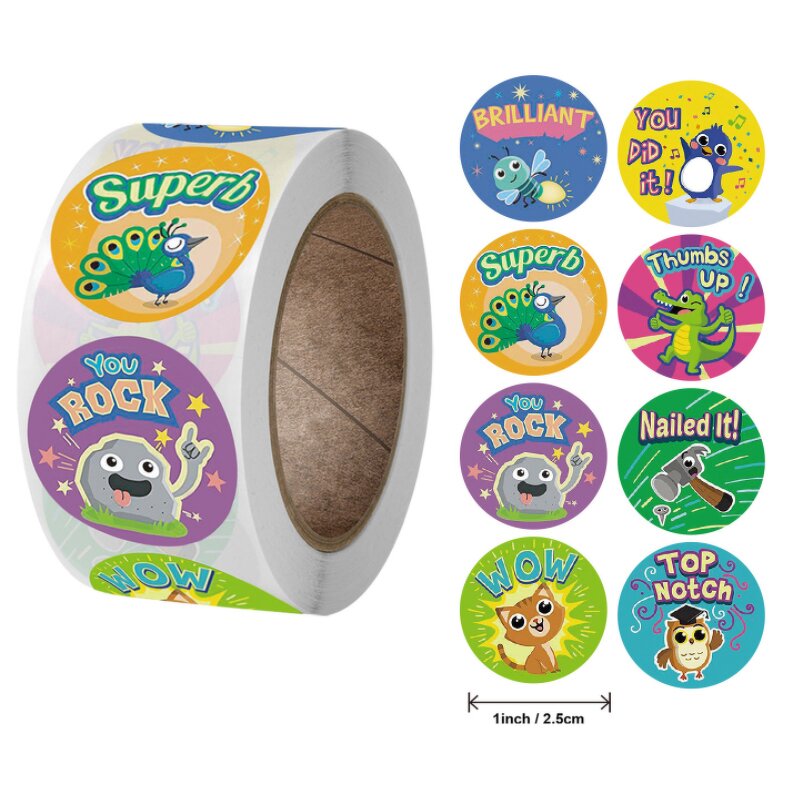 Teacher Reward Stickers - 500 Pcs Roll 1 Inch 8 Design Customized Motivational Kids