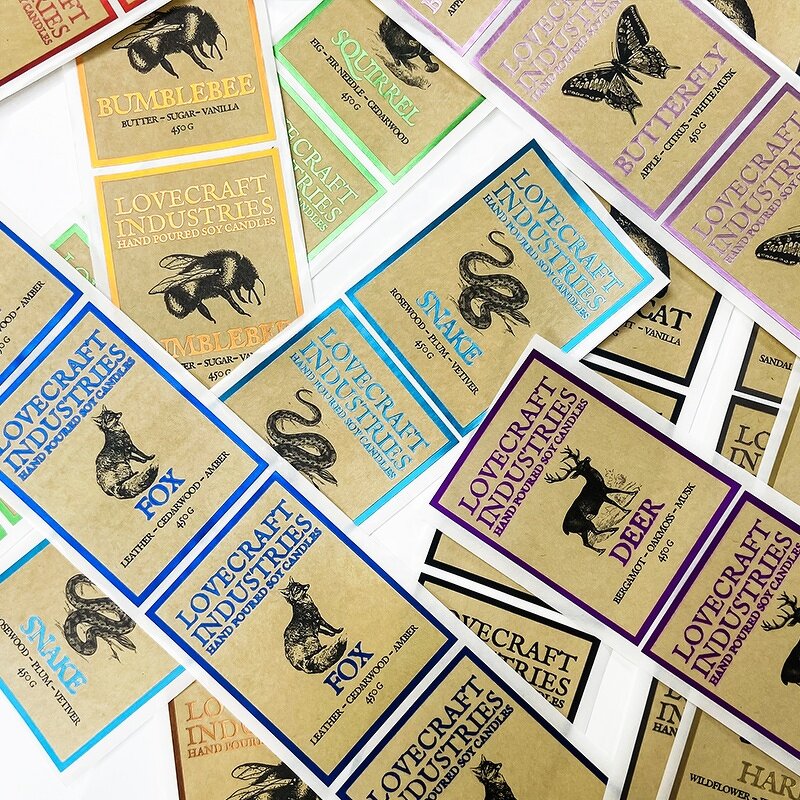 Kraft Candle Labels - Eco-friendly Offset Black Printing Foil Stamp for Candle Jars