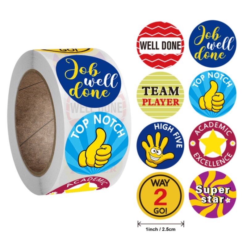 Teacher Reward Stickers - 500 Pcs Roll 1 Inch 8 Design Customized Motivational Kids