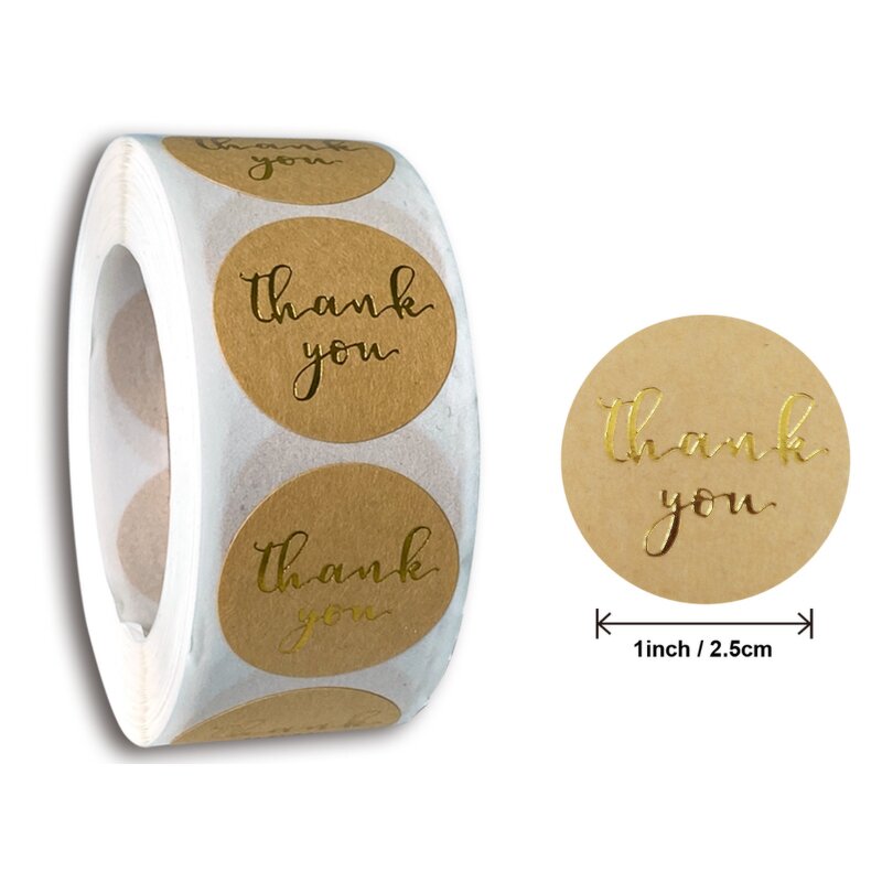 Gold Kraft Sticker - Food Box Packaging Label Roll Thank You Small Business