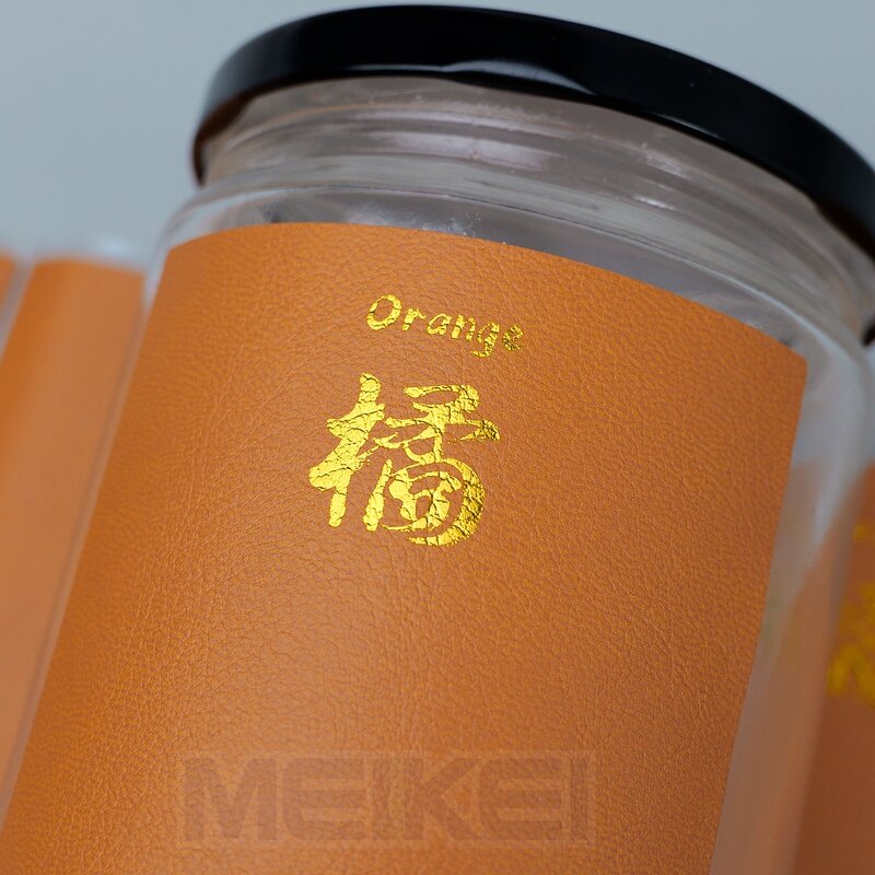 PU Leather Labels - Waterproof Gold Foil Adhesive Custom Logo for Jar Bottle Stickers