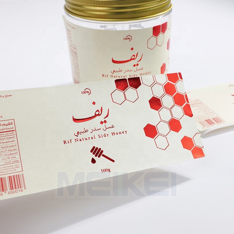Honey Bee Label - Red Foil Luxury Texture Paper Custom Logo Nutrition Facts Waterproof