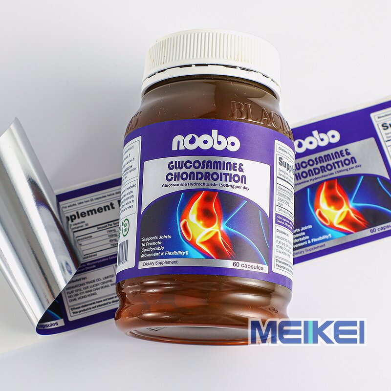Supplement Bottle Label - Custom Logo Matte Waterproof Bright Silver Metalized Bopp